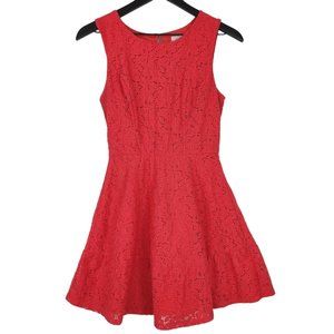 Delia's Dress Sz Small Red Pink Sleeveless Lace Cut-Out Fit & Flare Lined Floral